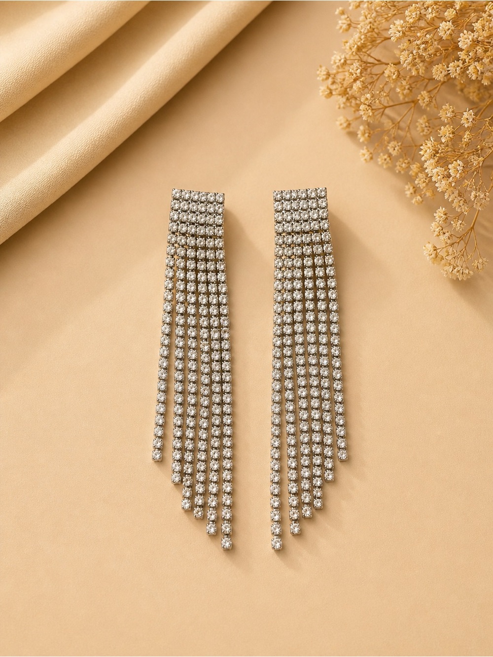 Silver Crystal Fringe Drop Earrings - Women Jewelry